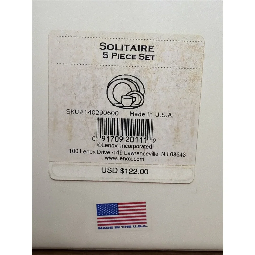 LENOX Solitaire Platinum 5 Piece Place Setting USA Vintage New In Box